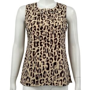 Cabi Top Womens XS Tan Brown Ginger Leopard Bow‎ Neck Mob Wife Safari Preppy